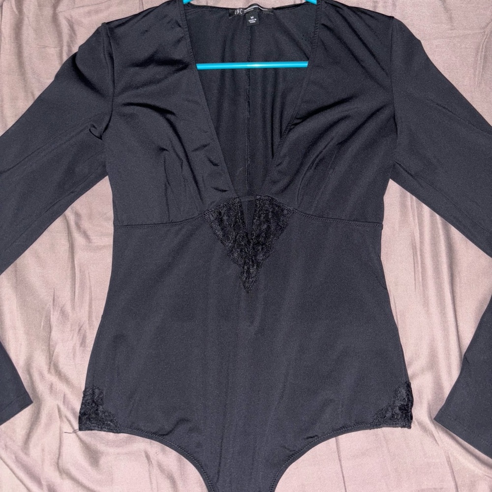 INC International Concepts long sleeve deep v-neck bodysuit